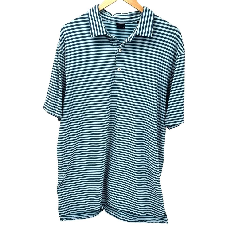 Dunning Golf Polo Shirt Mens XL Blue Striped Short Sleeve Stretch Pullover‎
